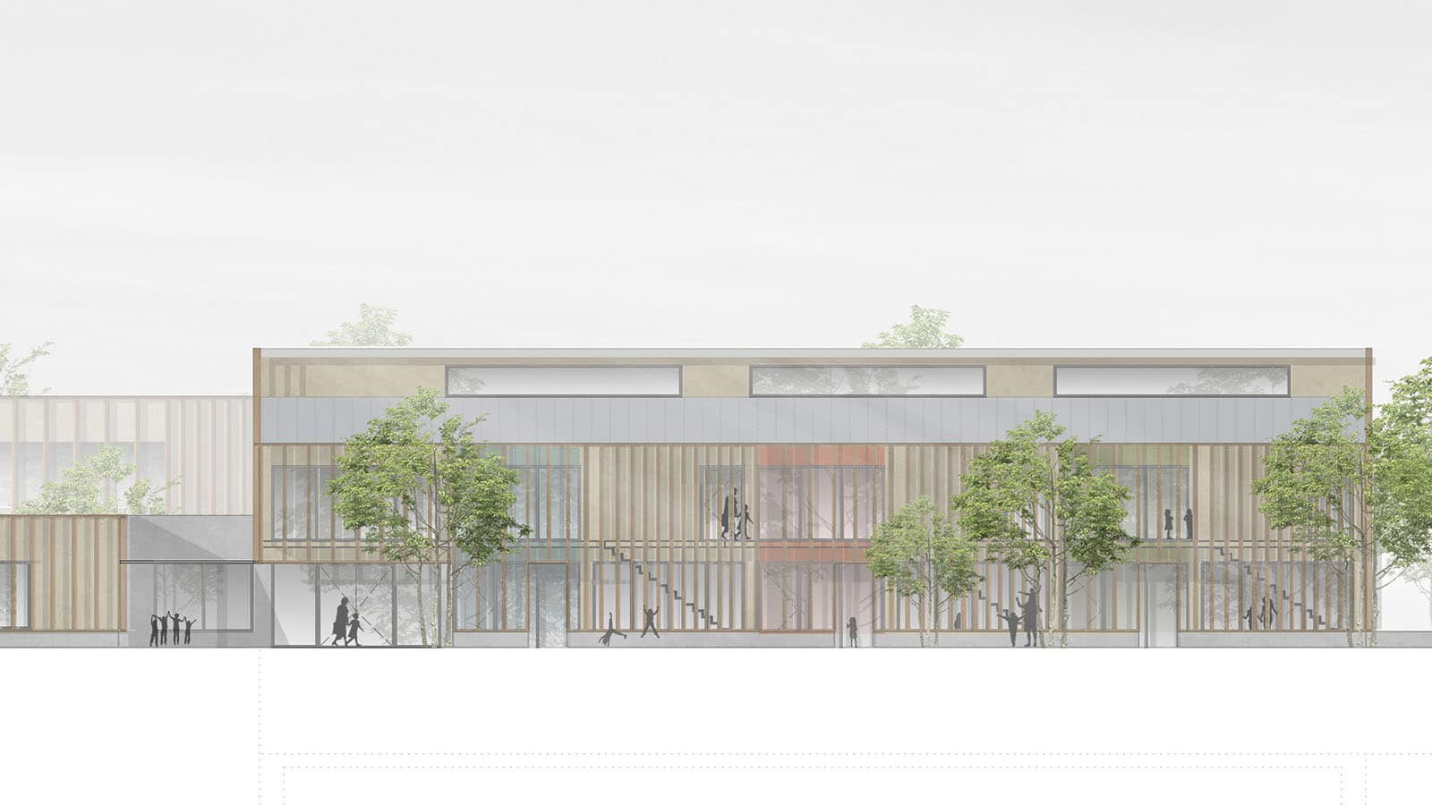 Moderne Architektur mit Bäumen im Vordergrund