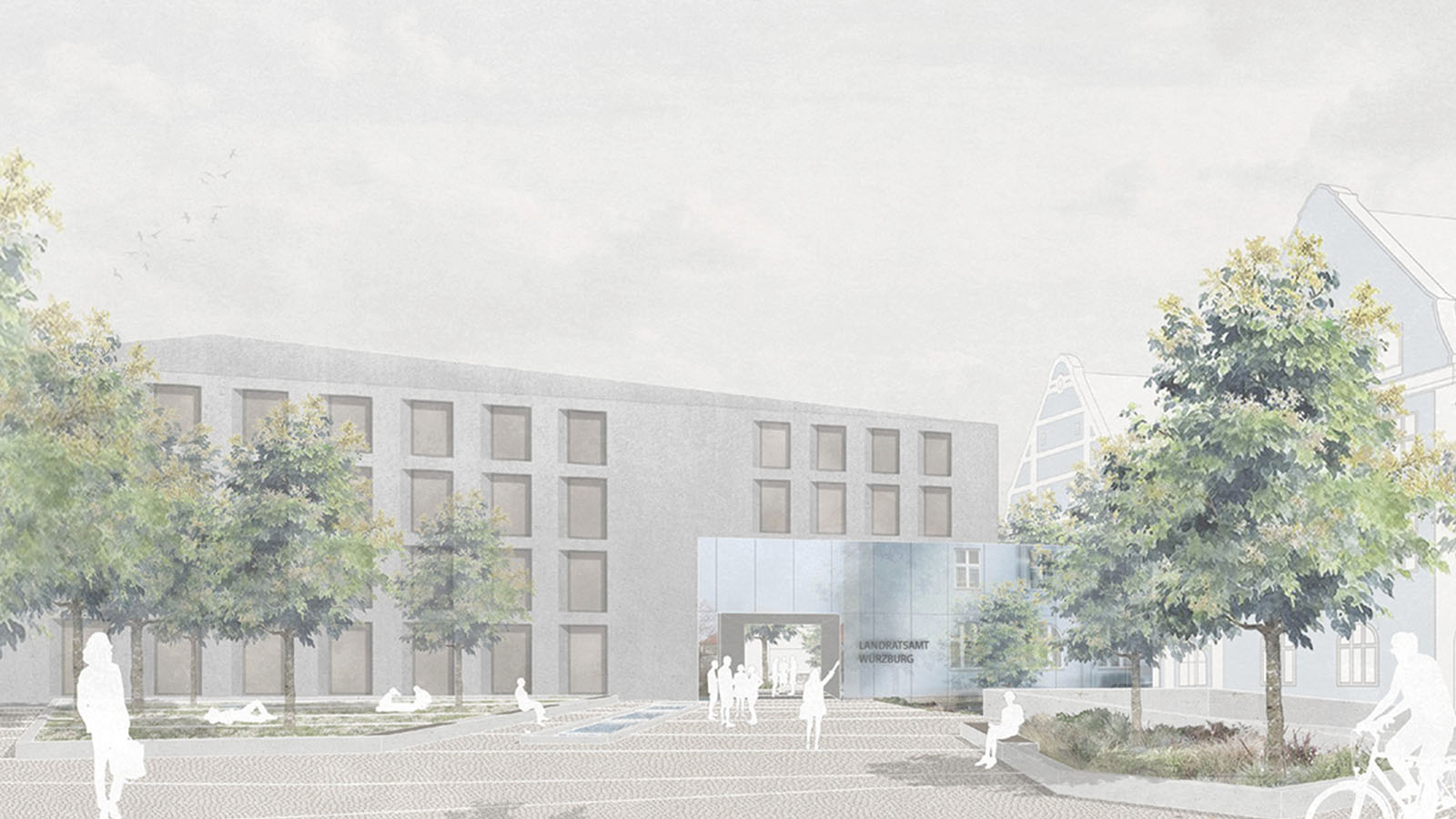 Bild des Landratsamts Würzburg in moderner Architektur.