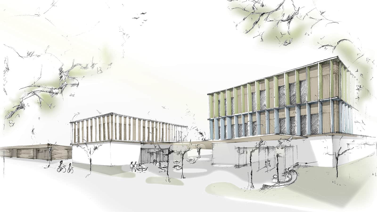 Moderne architektonische Skizze von Gebäudekomplex