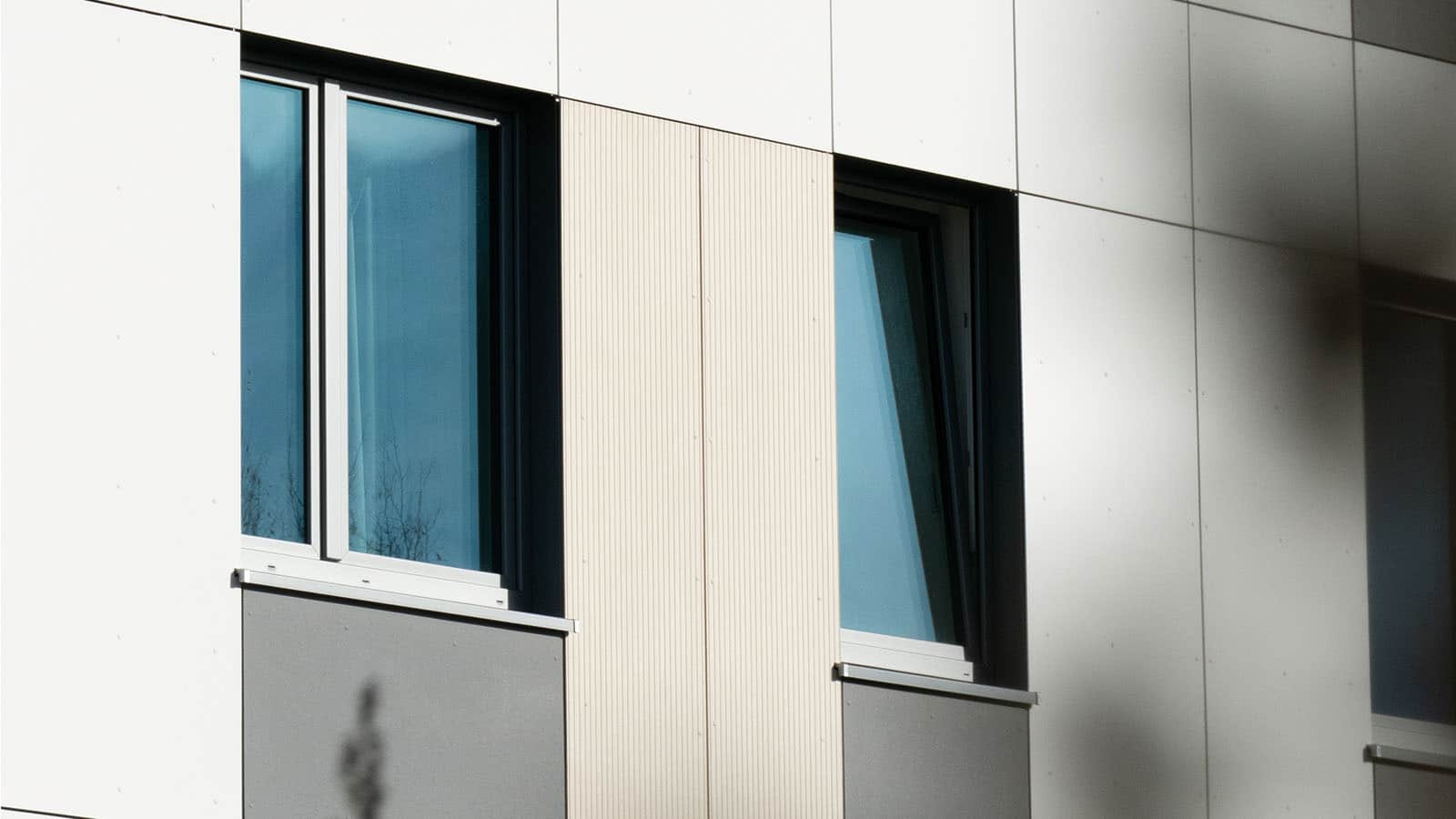 Moderne Fassade mit zwei Fenstern