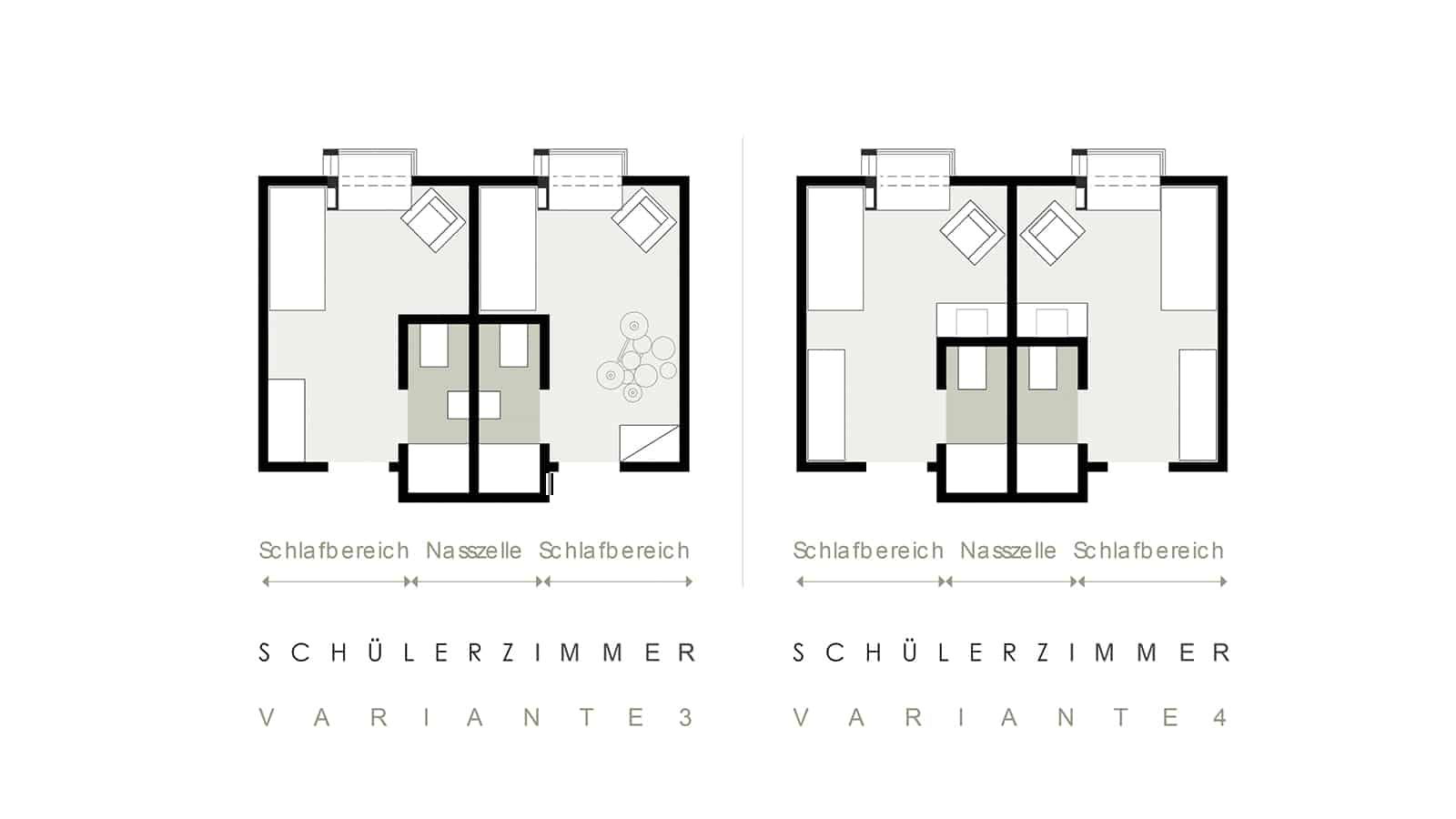 Grundrisse für Schülerzimmer Varianten 3 und 4