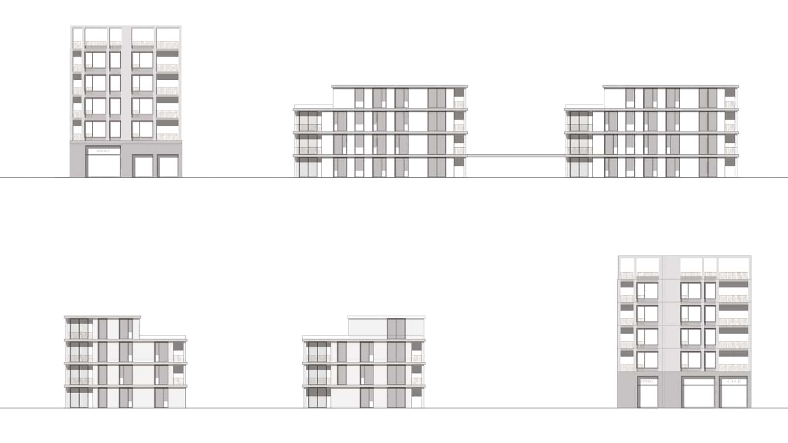 Architektonische Zeichnung moderner Wohngebäudeansichten