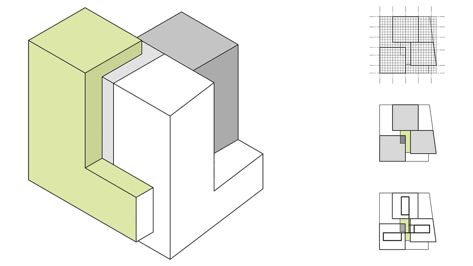 Geometrisches Architektur-Diagramm mit Volumen und Ebenen